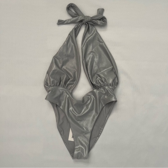 Urban Outfitters Out From Under Marina Metallic Silver One Piece Swimsuit S NWT - Picture 4 of 16